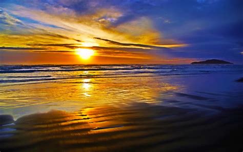 Bright Beautiful Nature · Reflection,island,ocean,sunset,wave,beach 14073 : Wallpapers13.com