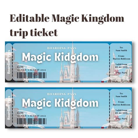 Printable Ticket to Magic Kingdom Editable Boarding Pass to - Etsy in ...