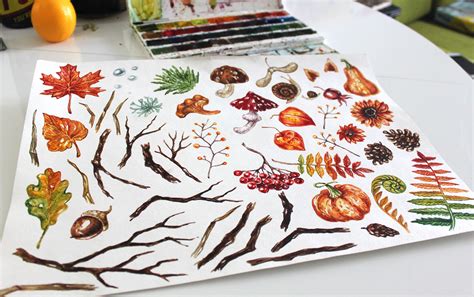 "Fall Forest" watercolor collection on Behance