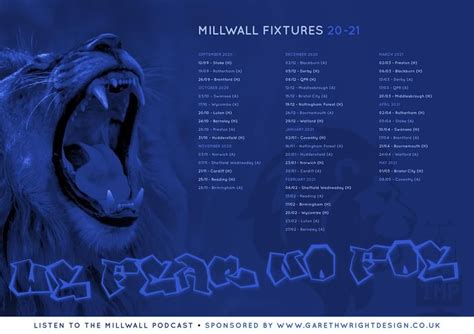 Millwall fixture sheet | Professional graphic design, Design podcast ...