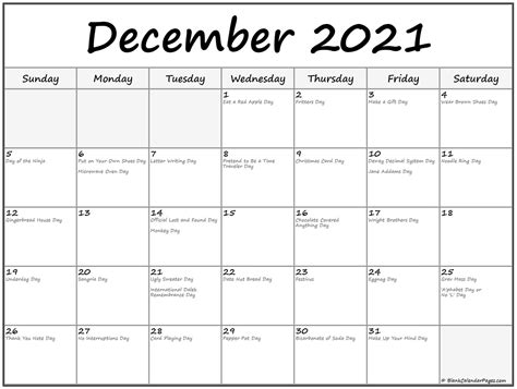 December 2021 with holidays calendar