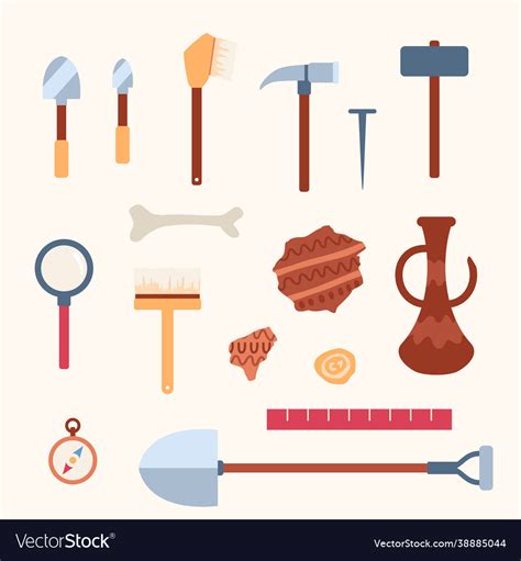 Set tools for work scientists archaeologists Vector Image