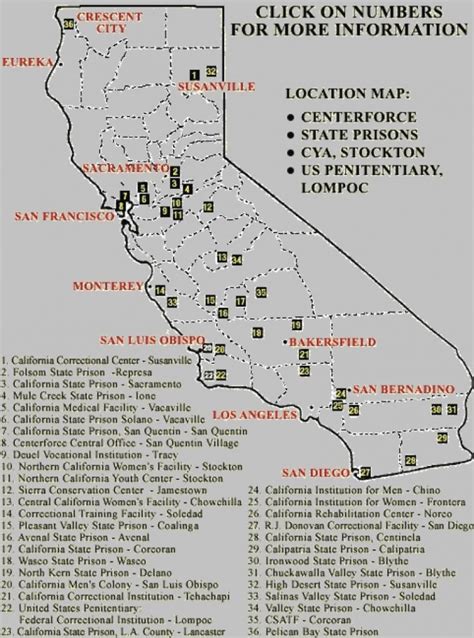 California Prisons Map California State Prison Locations Map With ...