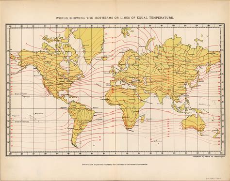 World, showing the Isotherms or lines of Equal temperature - Art Source ...