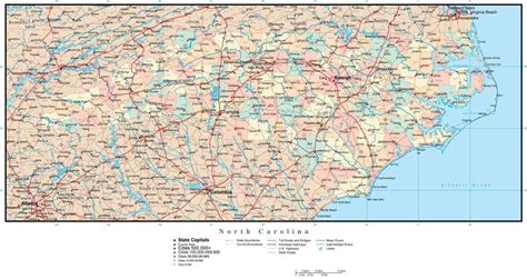 North Carolina Adobe Illustrator Map with Counties, Cities, County Seats, Major Roads