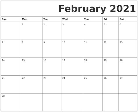 February 2021 Free Printable Calendar