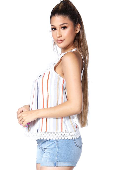 Striped Crochet Trim Top | Shop Tops at Papaya Clothing