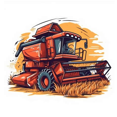 Premium Photo | A cartoon illustration of a combine harvester