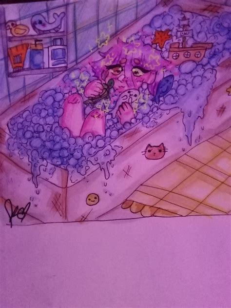 Oc taking a 💕bubble bath🧼🛀 in 2023 | Colored pencils, Drawings, Watercolor