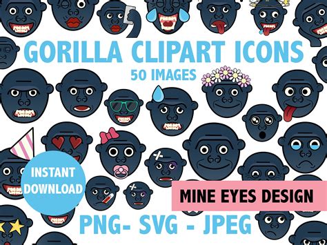 GORILLA EMOJI Huge Illustration Bundle 50 Gorilla | Etsy