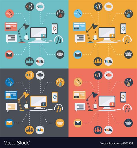 Set of computer technology icons in flat design Vector Image