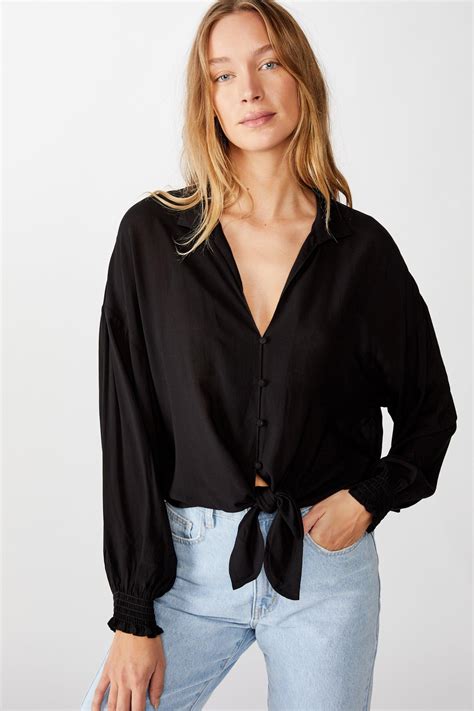 Tie front lw long sleeve blouse - black Cotton On Blouses | Superbalist.com