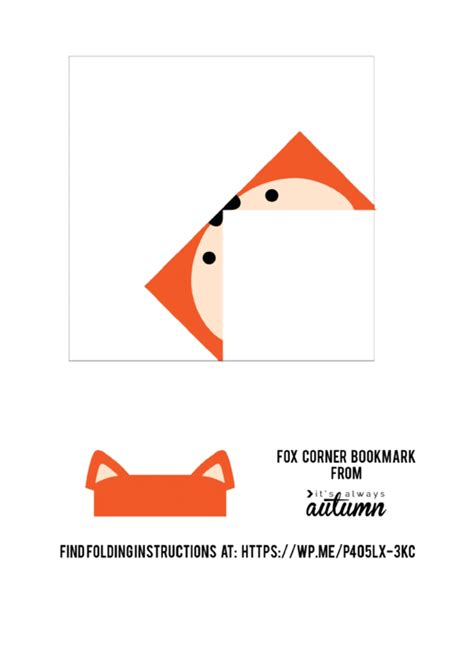 Origami Fox Corner Bookmark Template printable pdf download