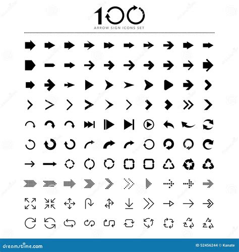 100 Basic Arrow Sign Icons Set Stock Vector - Illustration of play ...