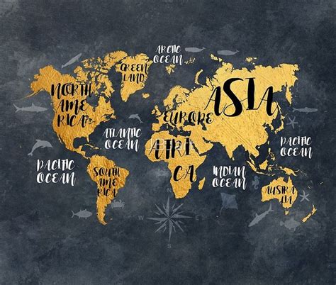 world map 133 #worldmap #map gold black | World map mural, World map poster, Gold world map