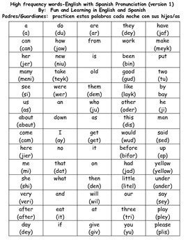 Sight Word Lists - Spelled in English and Spanish Pronunciation | TPT