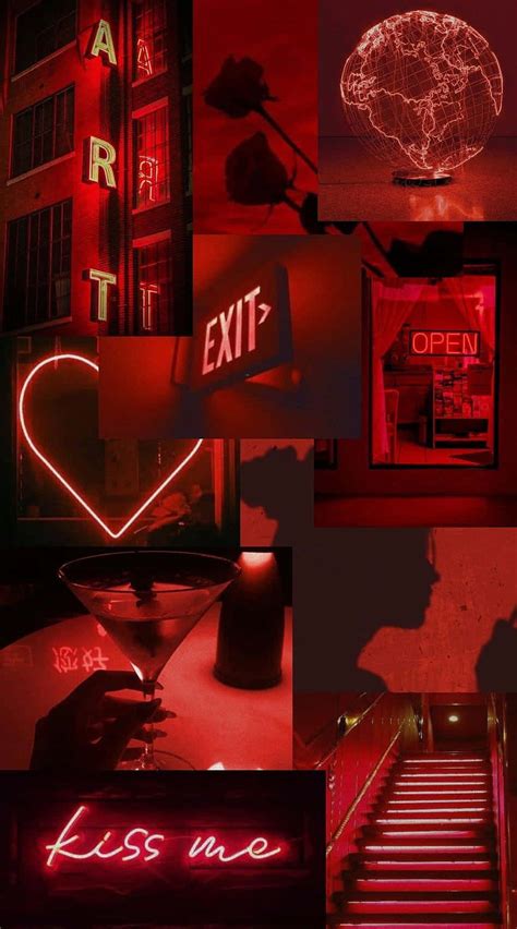 Download Neon Red Aesthetic Photographs Collage Wallpaper, 44% OFF