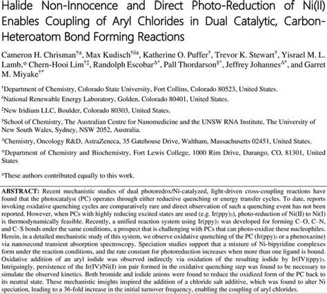 Halide Non-Innocence and Direct Photo-Reduction of Ni(II) Enables ...