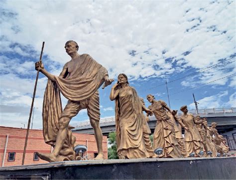 This statue of Mahatma Gandhi's Dandi March tells the story of courage, patience, struggle and ...