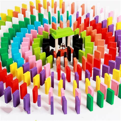 120pcs Creative Wooden Colored Domino Blocks Model Building Kits Early ...