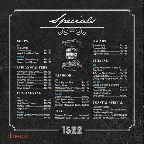 Menu of 1522 - The Pub, New BEL Road, Bangalore | Dineout