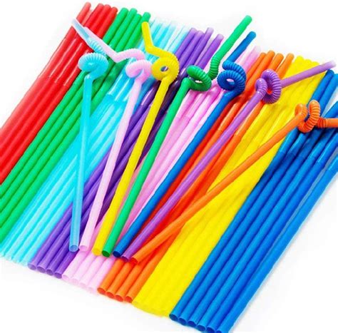 Flexible Plastic Drinking Straws Disposable Drinking Straws Colorful Extra Long Bendable Plastic ...