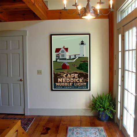 Cape Neddick Nubble Light Art Print 36" x 53" Framed Travel Poster - M - Alan Claude Gallery