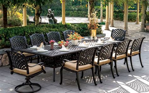 Patio Furniture Dining Set Cast Aluminum 120" Rectangular Table 11pc Nassau