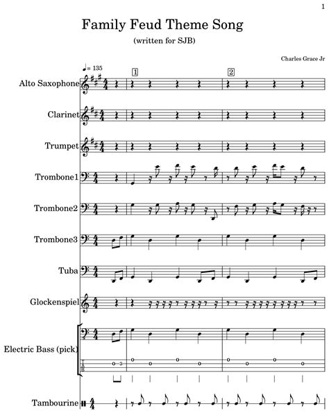 Family Feud Theme Song - Sheet music for Alto Saxophone, Clarinet, Trumpet, Trombone, Tuba ...