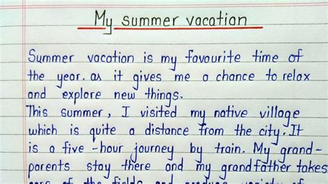 a piece of paper with writing on it that says, my summer vacation is my ...