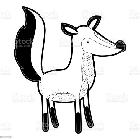 Fox Cartoon In Black Silhouette With Thick Contour Stock Illustration - Download Image Now ...