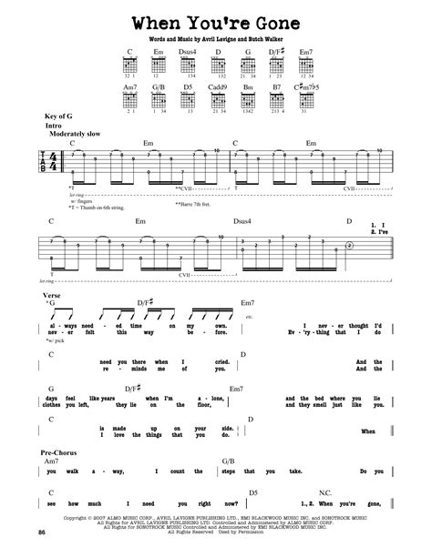 When You're Gone by Avril Lavigne - Guitar Cheat Sheet - Guitar Instructor