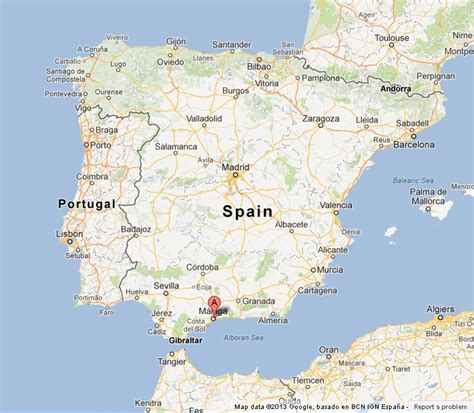 Malaga on Map of Spain