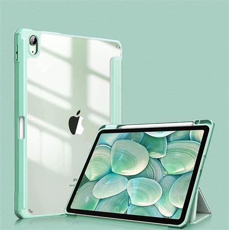 an ipad case with shells on it and the cover open to show its back side