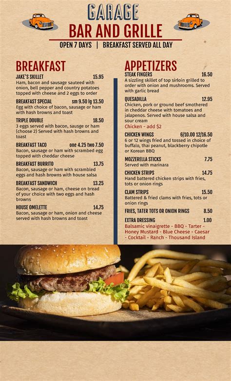 Menu - Garage Bar & Grille