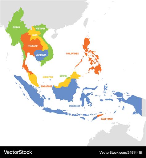 Southeast asia region map countries Royalty Free Vector