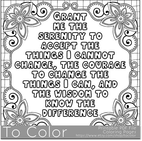 Serenity' Coloring Page For Grown Ups - This Is A Printable Pdf - Free Printable Serenity Prayer ...