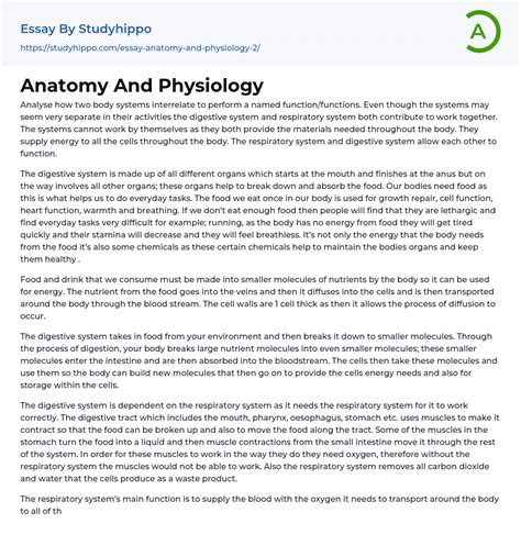 Anatomy And Physiology Essay Example | StudyHippo.com