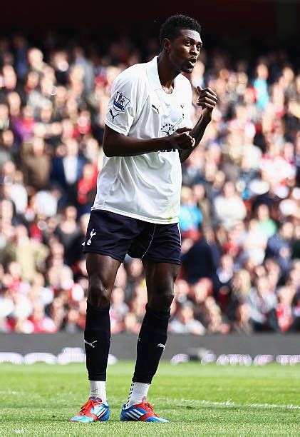 Emmanuel Adebayor of Tottenham Hotspur celebrates his penalty during ...