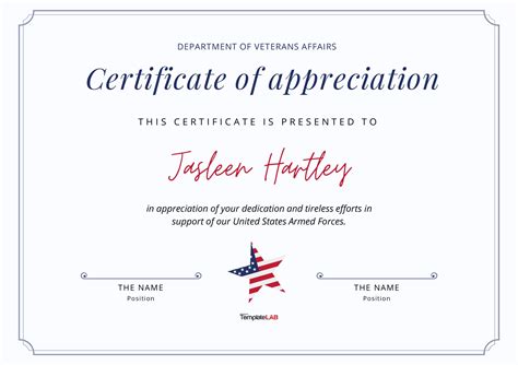 Free Printable Veterans Certificate Of Appreciation - Printable Form, Templates and Letter