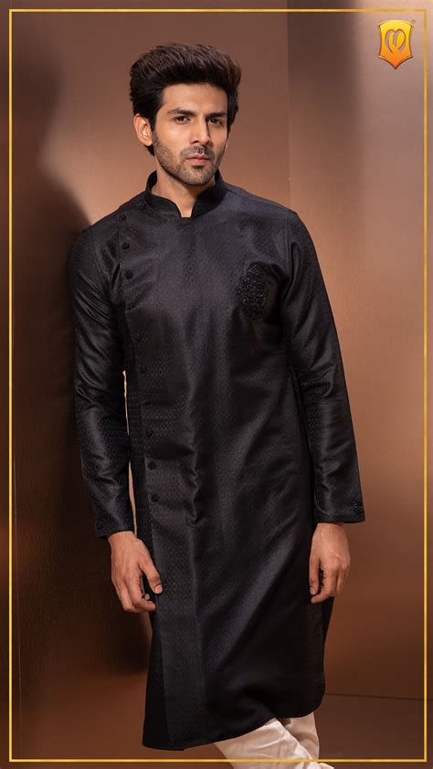 Jet black kurta with intricate embroidery