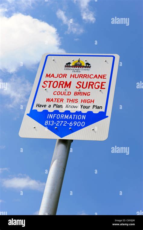 Major Hurricane storm surge warning traffic sign near Tampa Florida ...