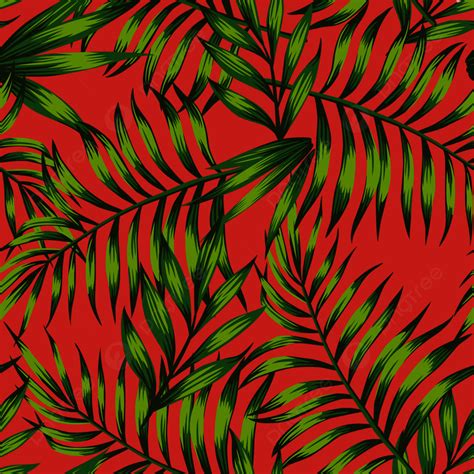 Trendy Spring Color Living Coral Background Green Tropical Leaves Seamless Vector Summer Pattern ...