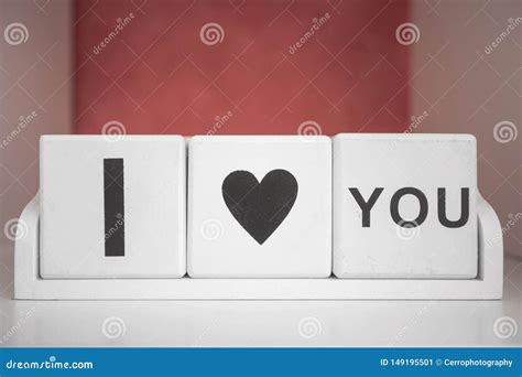 Three Wood Cubes with I Love You Words on Wooden Table , Valentine ...