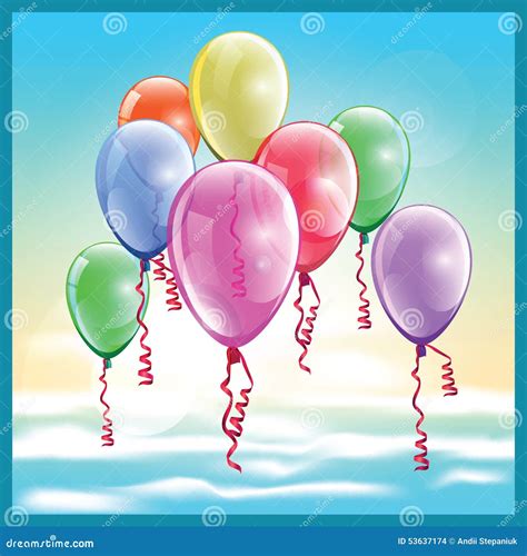 Balloons in the sky stock vector. Illustration of yellow - 53637174