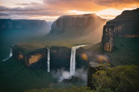 Premium AI Image | Immersive Journey Tracking the Tepui Waterfalls in Canaima National Park