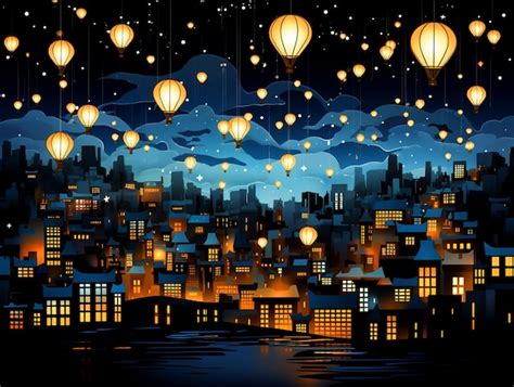 Premium Photo | Night sky filled with flying paper lanterns scenery