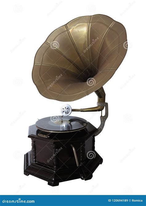 Vintage Old Gramophone Record Player Isolated Over White Stock Image ...