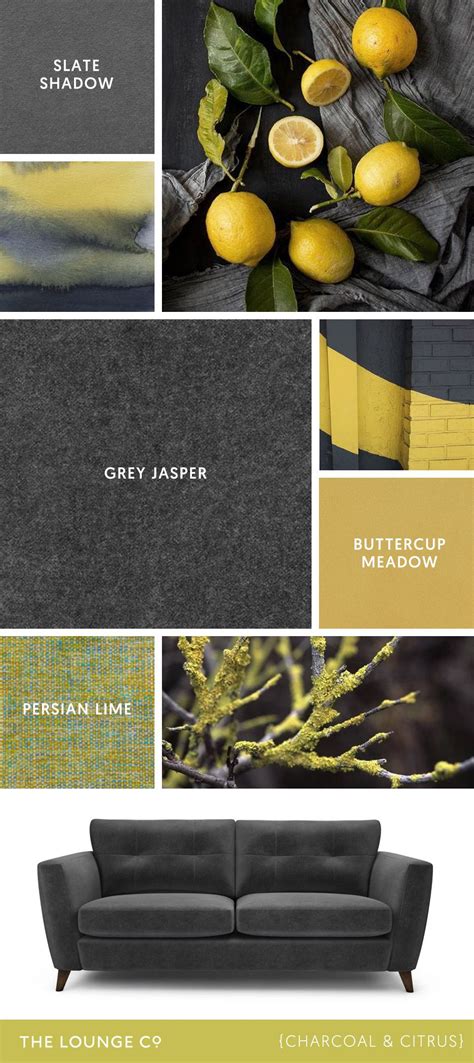 Colour Combinations | Charcoal & Citrus | Color palette living room, Charcoal color scheme ...