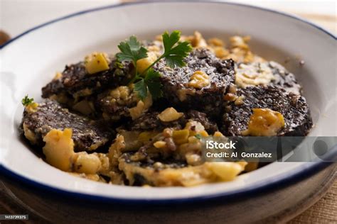 Revuelto De Morcilla Scrambled Eggs With Blood Sausage Typical Spanish Recipe Stock Photo ...